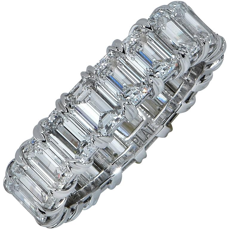 5.24 Carat Emerald Cut Diamond Eternity Band For Sale