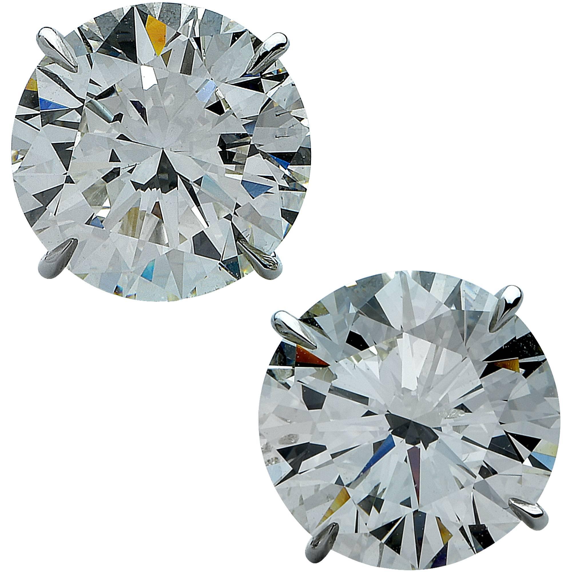 GIA Graded 9.81 Carat Round Brilliant Cut Diamond Solitaire Platinum Studs