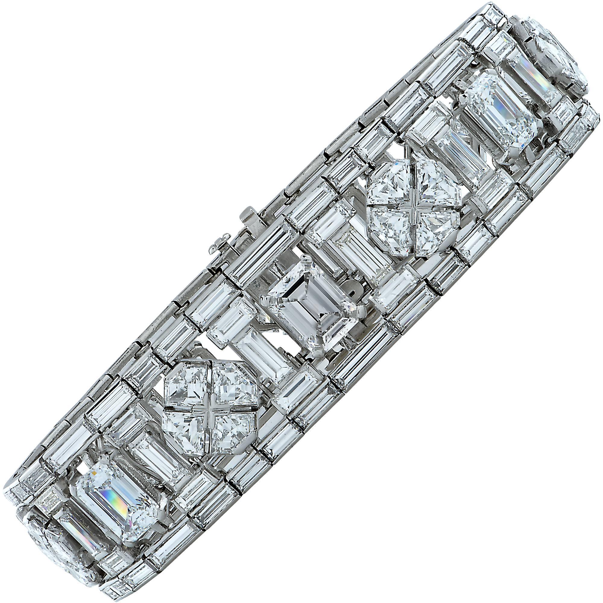 GIA Graded 46 Carat Mix Cut Diamond Platinum Bracelet, Circa 1940s