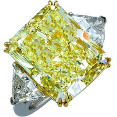 14.20 Carat GIA Fancy Light Yellow Diamond Three-Stone Engagement Ring