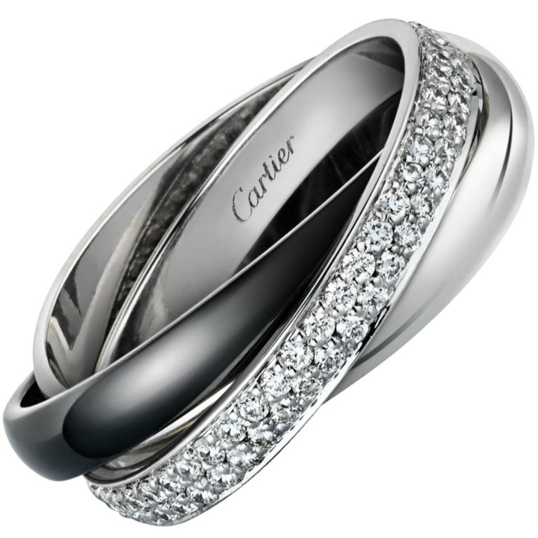 Cartier Trinity De Cartier Ring aus Diamant, Weißgold und Keramik im  Angebot bei 1stDibs