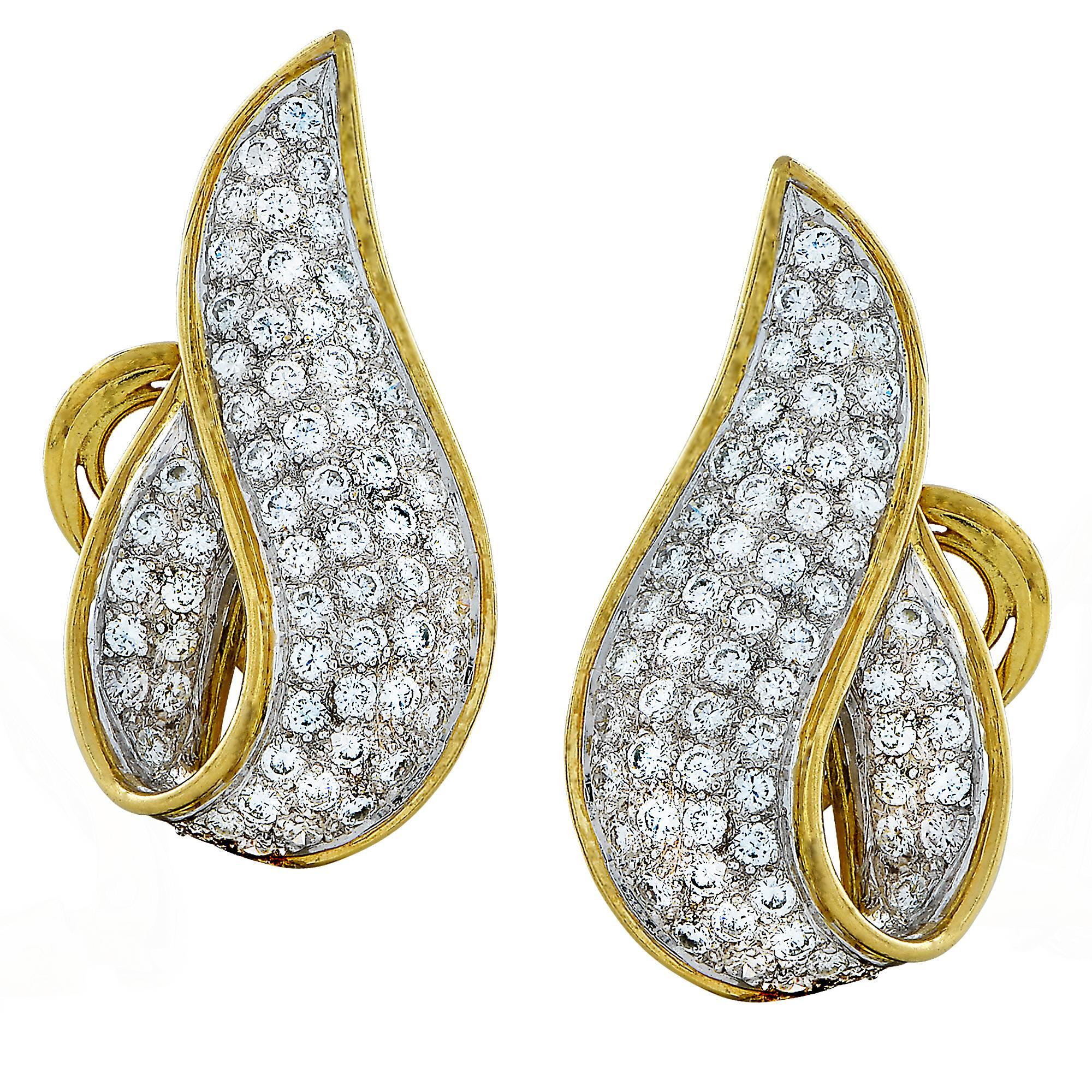 Pave Diamond Gold Earclips