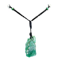 GIA Graded Natural Carved Jadeite Jade Rope Necklace with Jade Beads