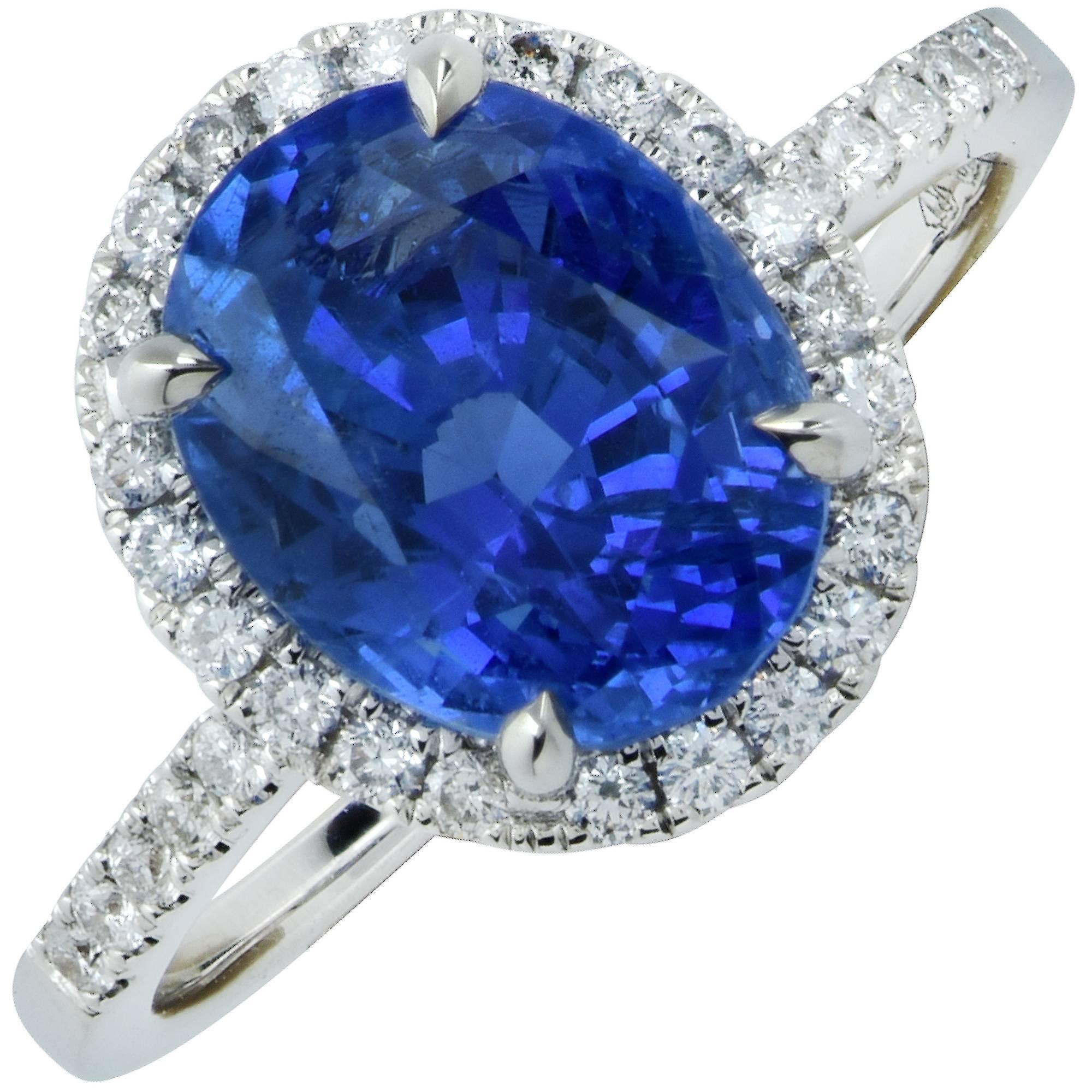 GIA Graded 5.03 Carat Sapphire Diamond Engagement  Ring
