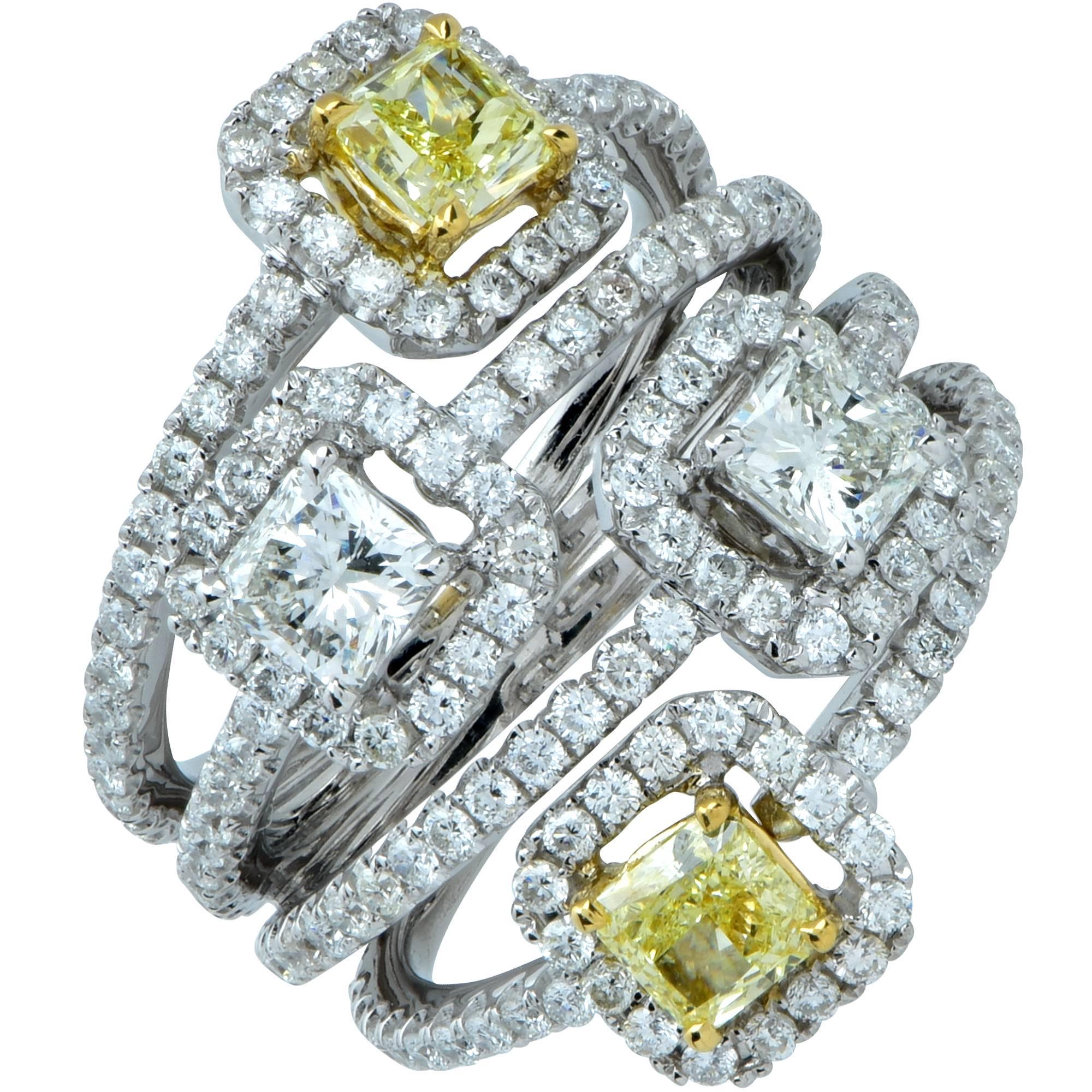 Multi Settings White Yellow Diamond Band Ring