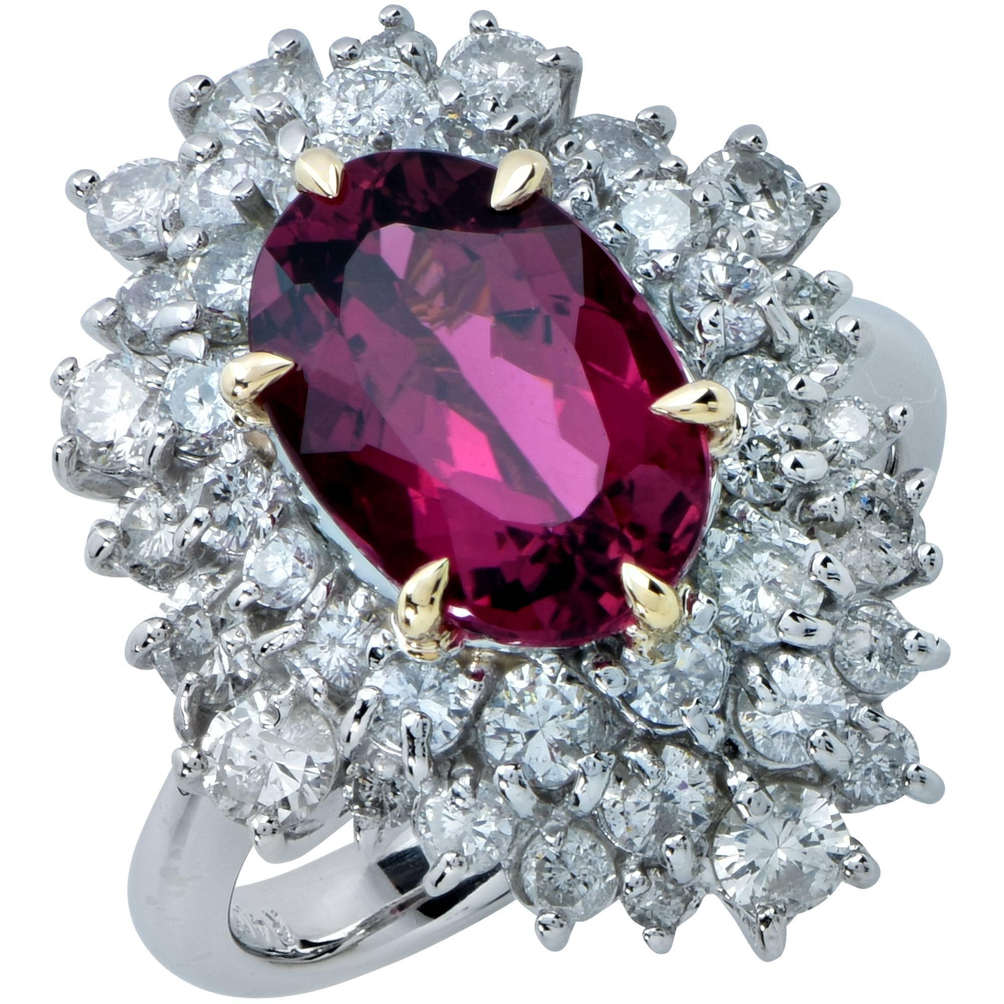 2.96 Carat Rubellite Tourmaline and Diamond Ring