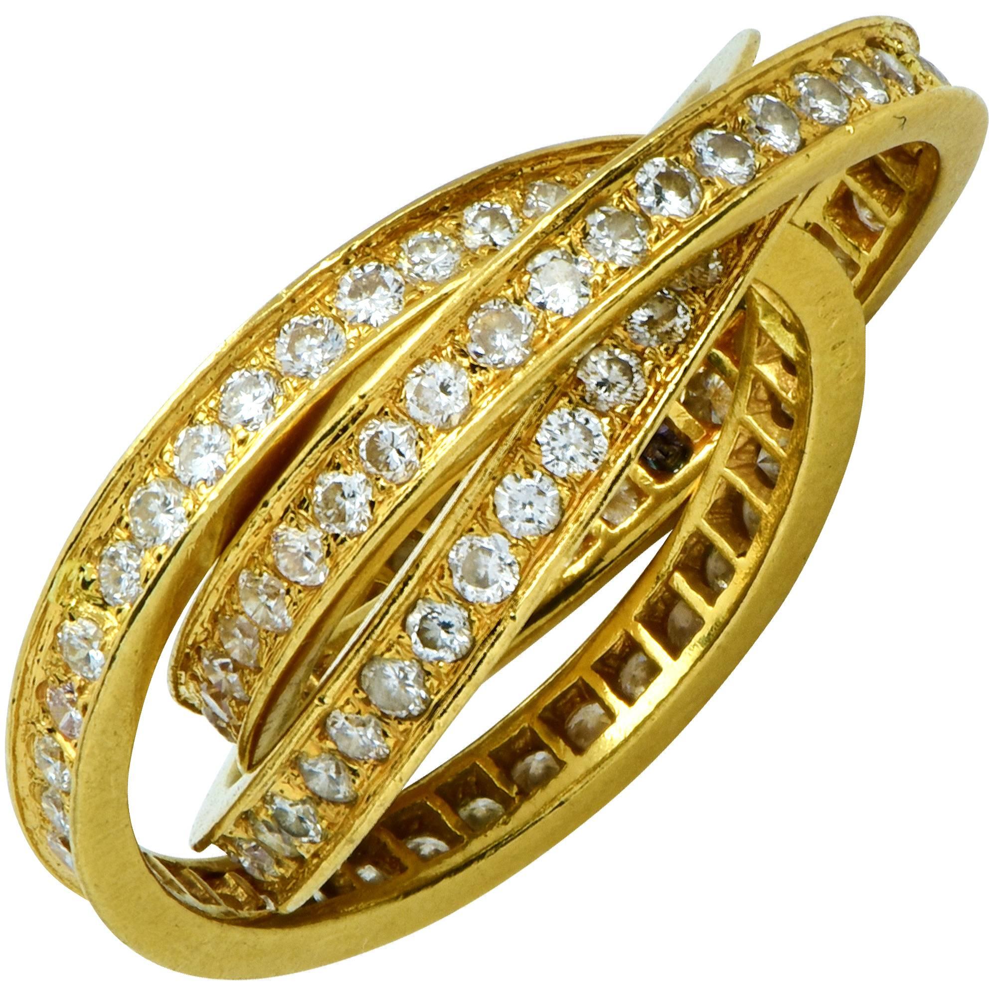 18 Karat Yellow Gold 1.15 Carat Diamond Triple Bands