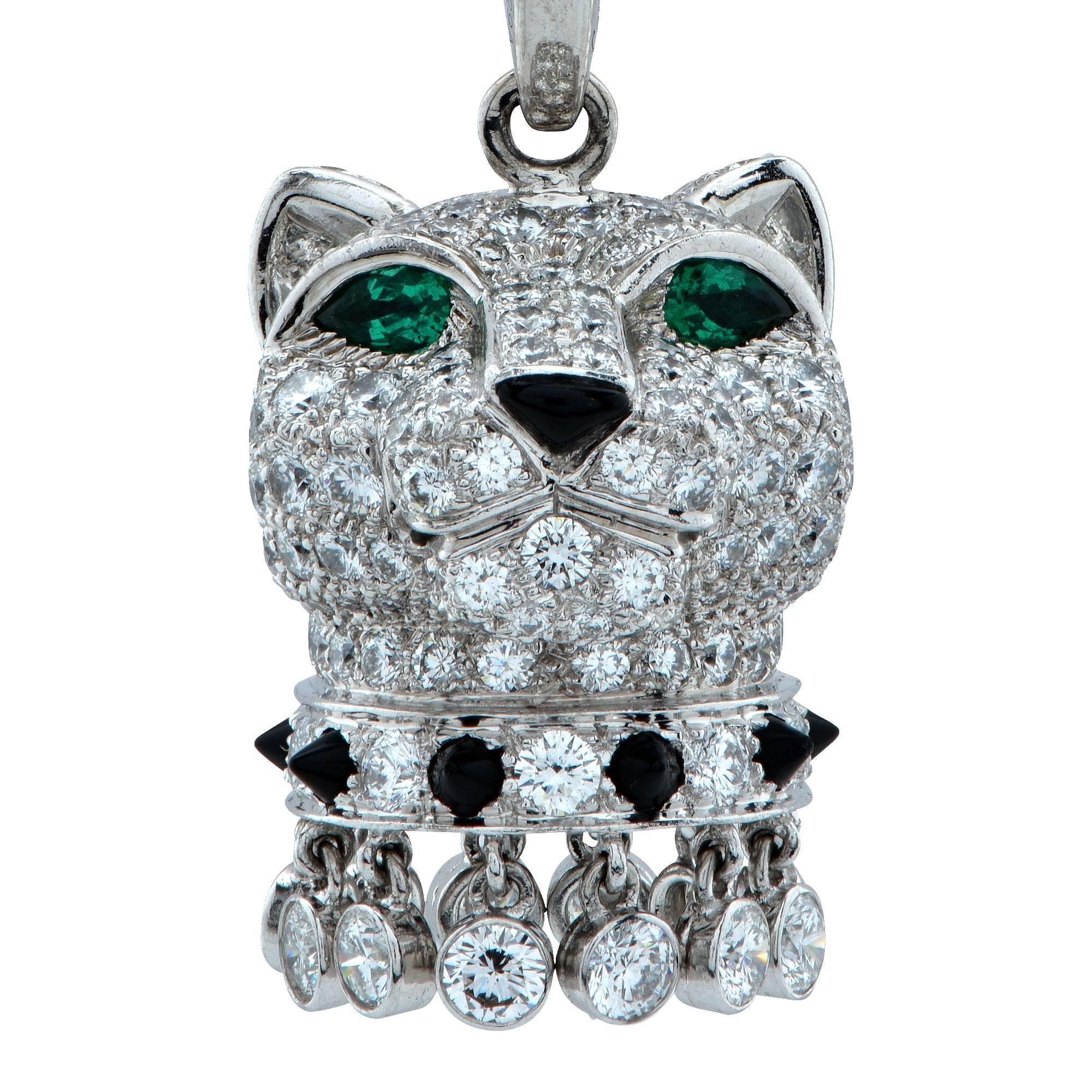 Panthère de Cartier Diamond, Emerald and Onyx 18k Gold Panther Head Necklace