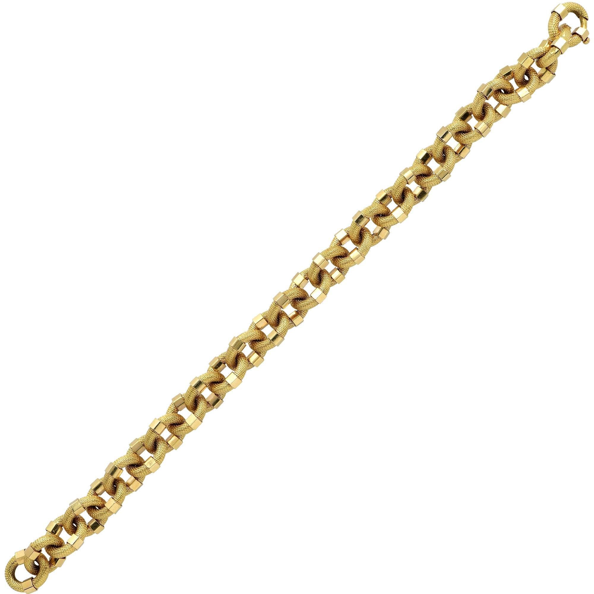 18 Karat Yellow Gold Textured Link Bracelet