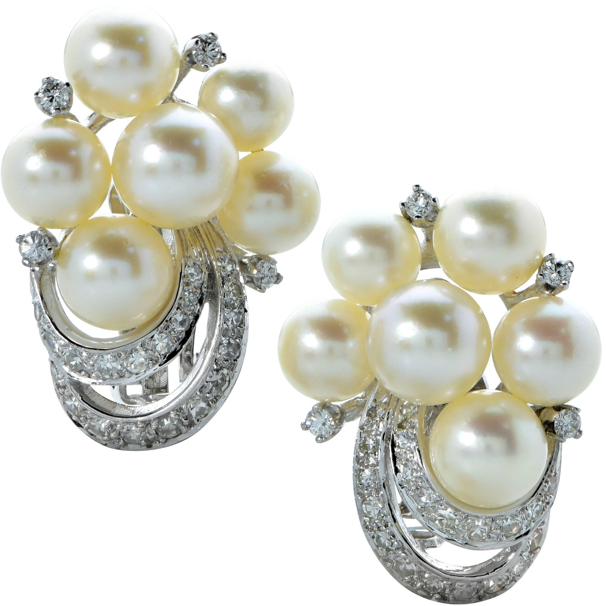 Retro Pearl Diamond Earrings