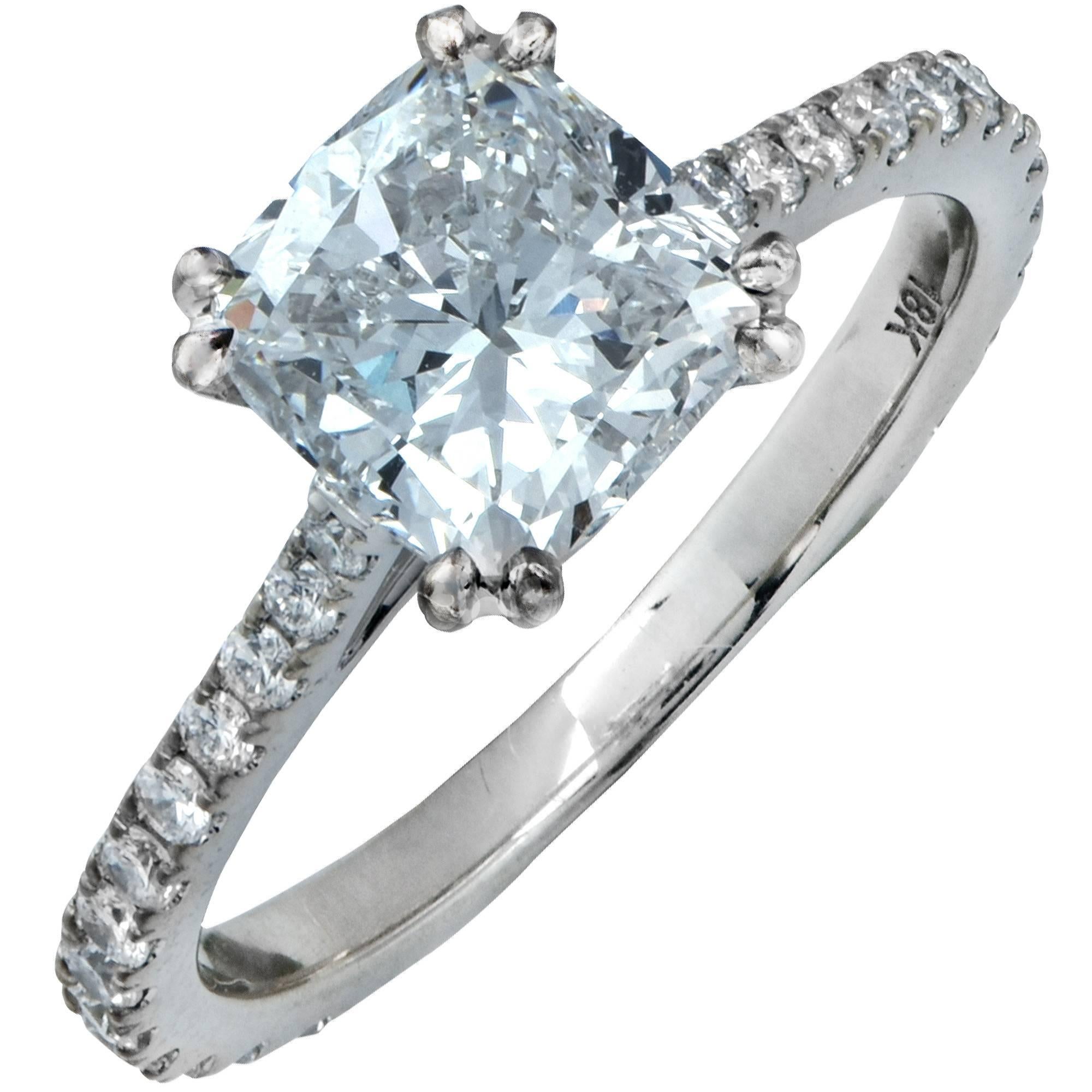 Vivid Diamonds GIA Certified 2.54 Carat Cushion Cut Diamond Engagement Ring