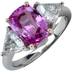 Vivid Diamonds GIA Graded 2.50 Carat Burma Pink Sapphire Ring