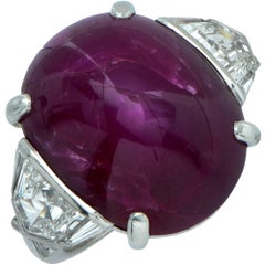 Art Deco 26 Carat Star Ruby Diamond Platinum Ring