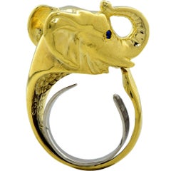 18 Karat Yellow Gold Trumpeting Elephant Ring
