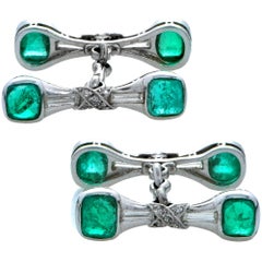 Platinum Emerald and Diamond Cufflinks