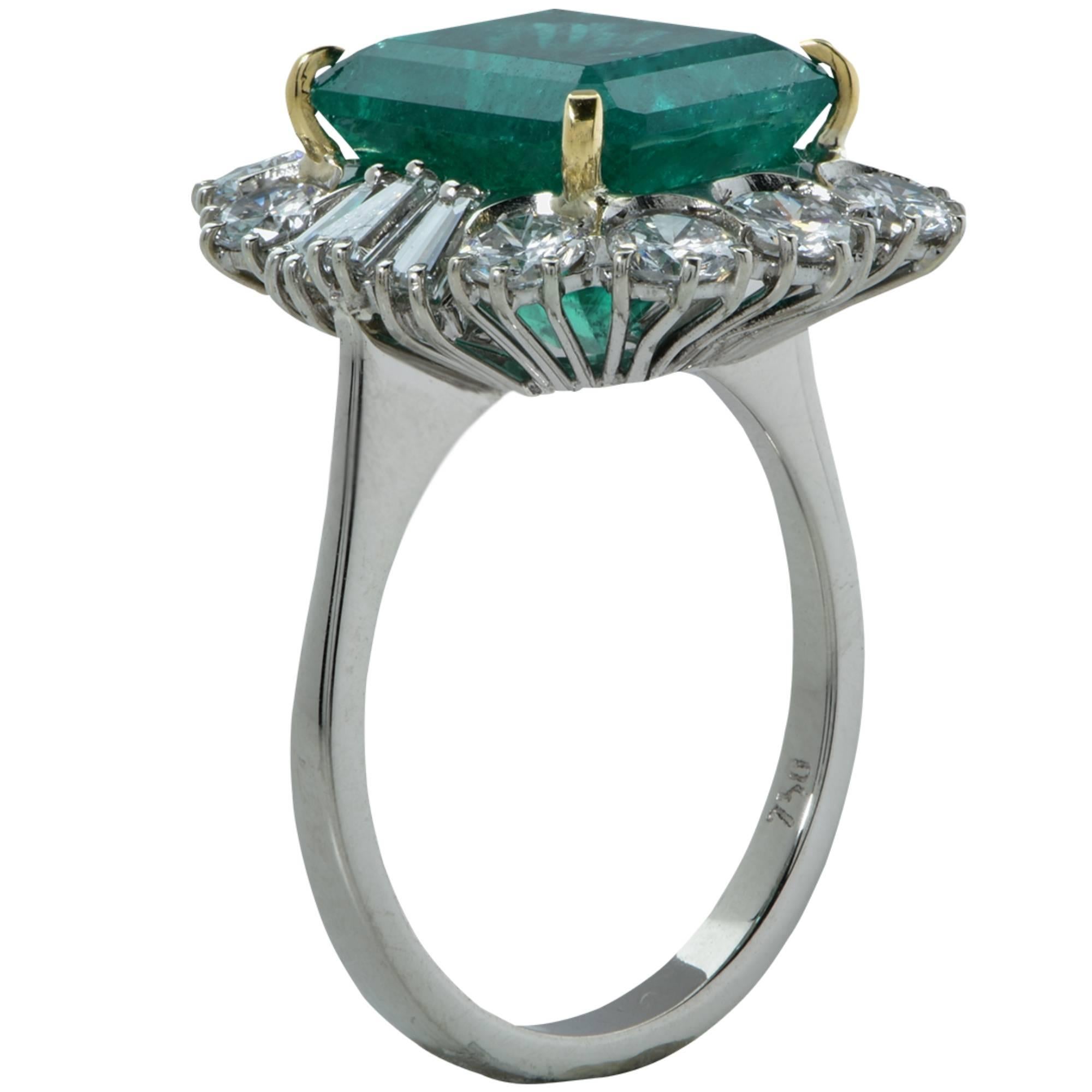 Emerald Cut GIA Certified 6.59 Carat Colombian Emerald and Diamond Ring