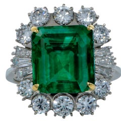GIA Certified 6.59 Carat Colombian Emerald and Diamond Ring