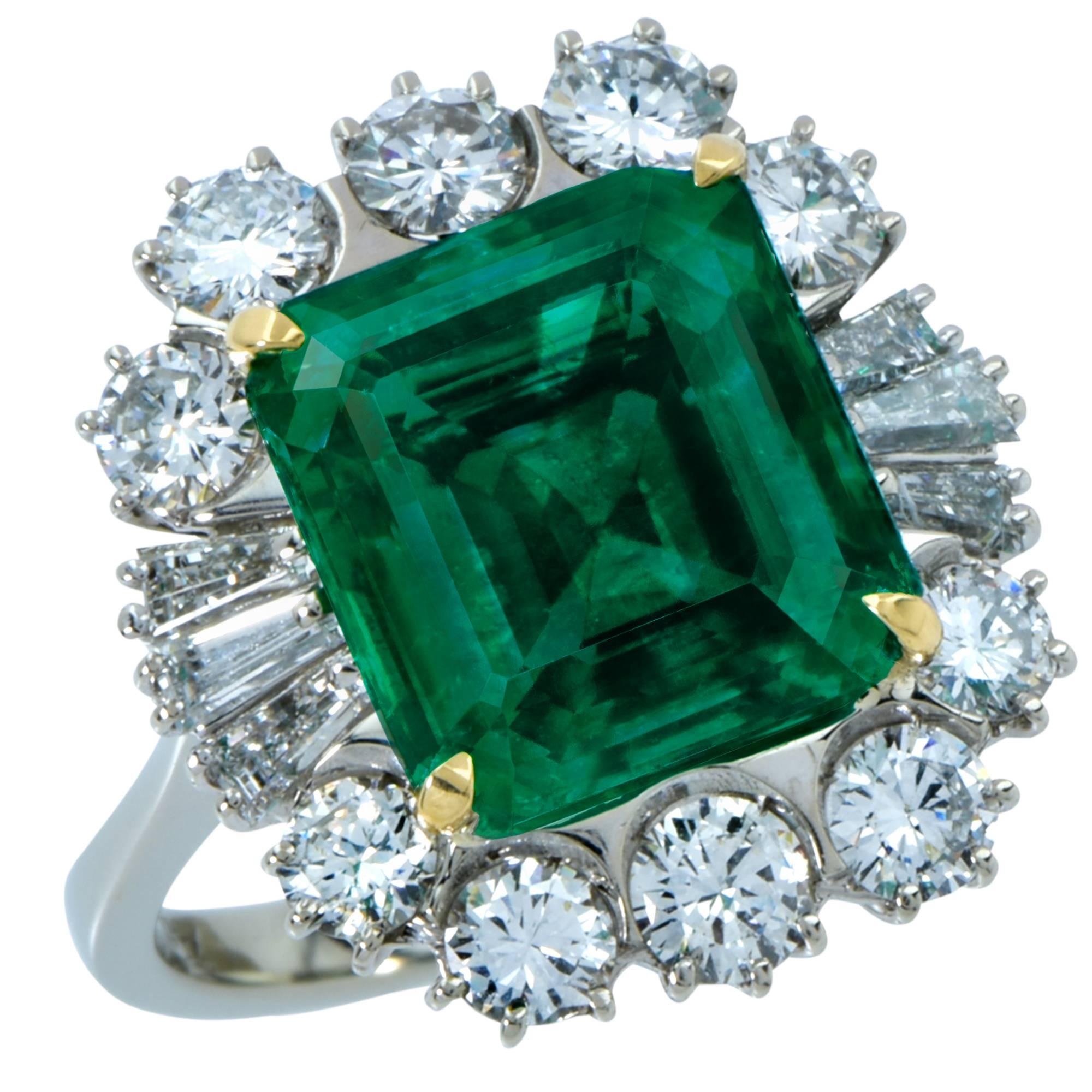GIA Certified 6.59 Carat Colombian Emerald and Diamond Ring