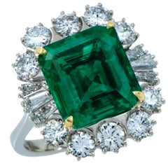 GIA Certified 6.59 Carat Colombian Emerald and Diamond Ring