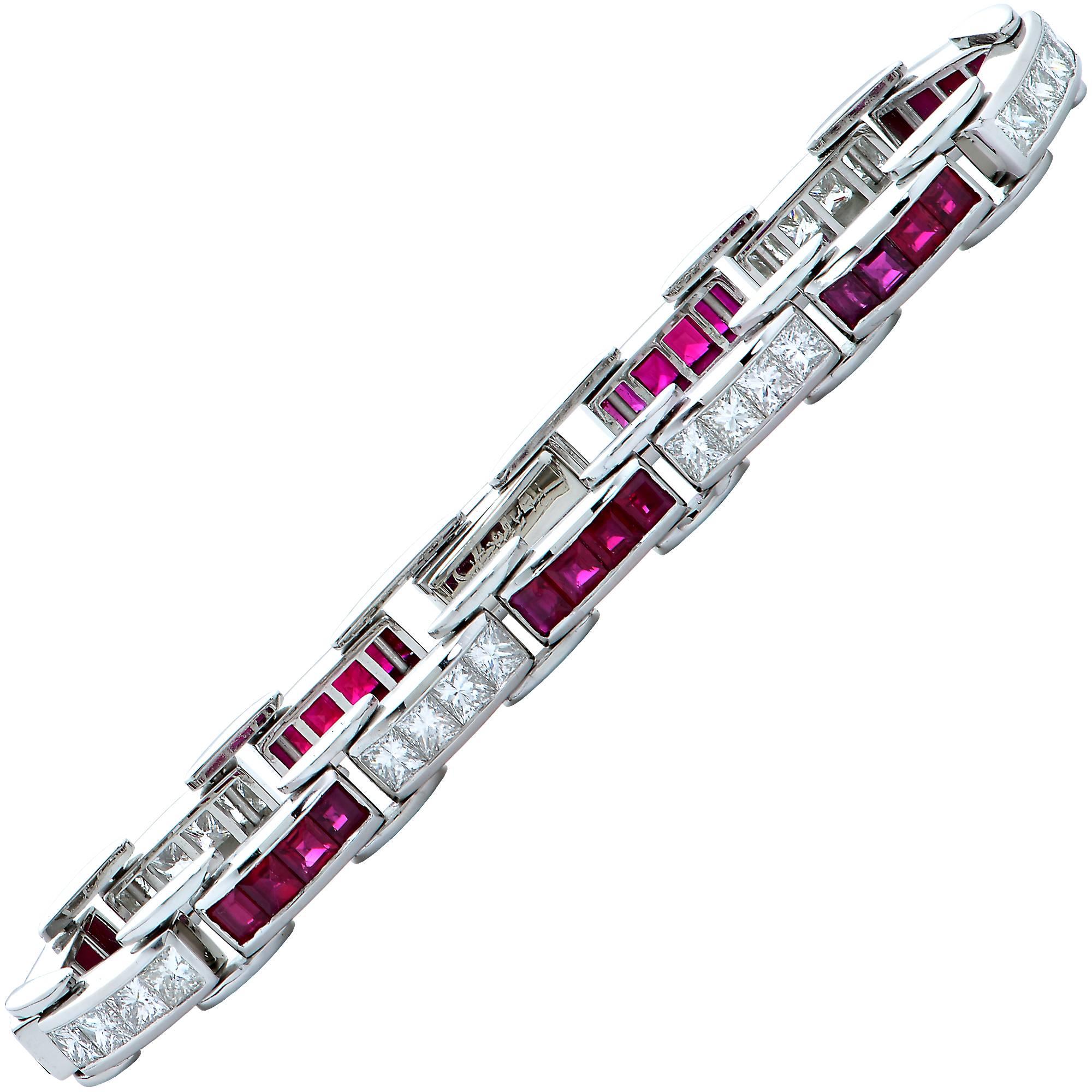 8.20 Carat Diamond and Ruby Platinum Line Bracelet