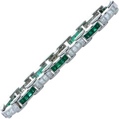 8.20 Carat Diamond and Emerald Platinum Line Bracelet
