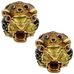 Carlos Ramon Leopard Enamel and Ruby Earrings