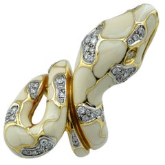Enamel and Diamond Snake 18 Karat Yellow Gold Snake Ring