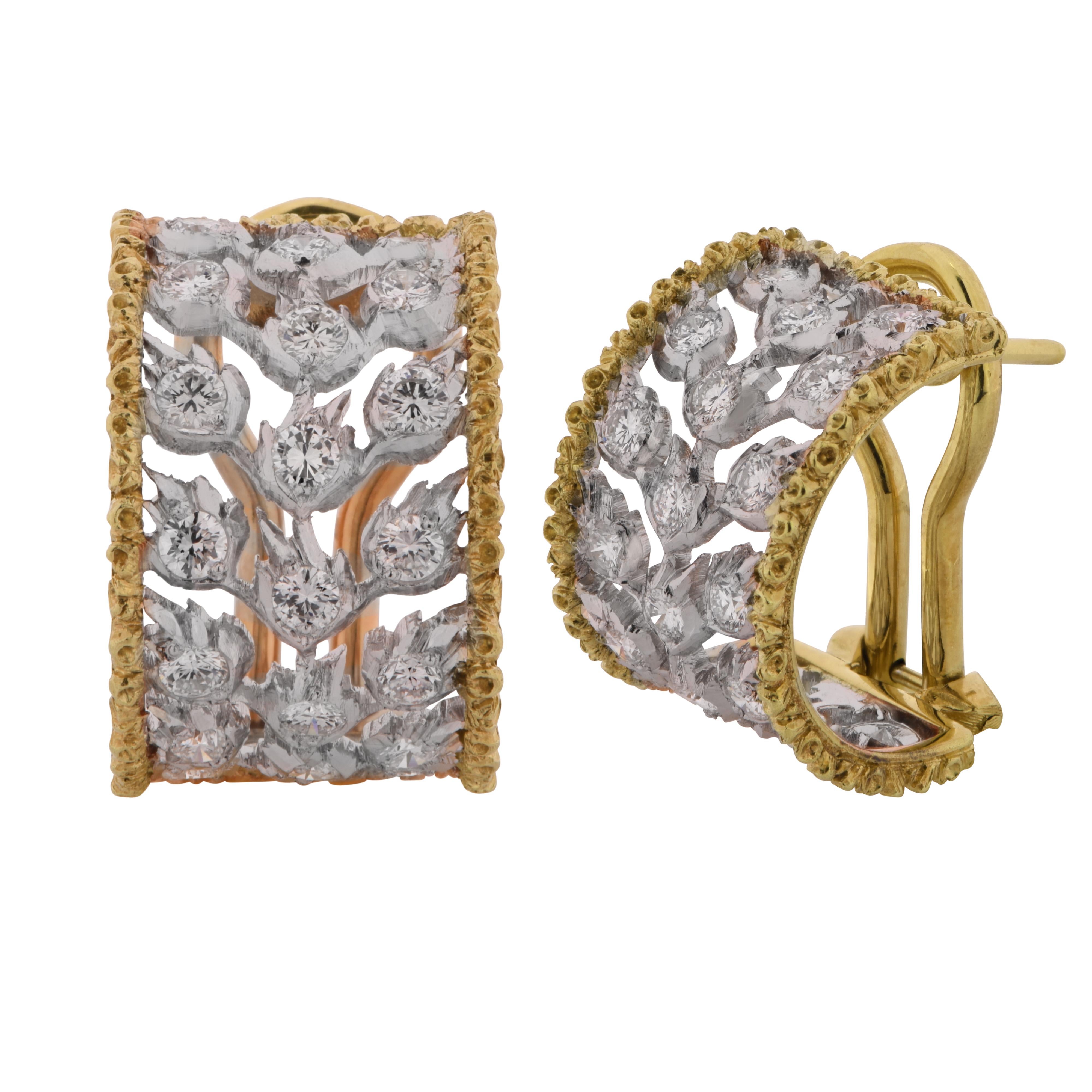 Buccellati Ramage Collection Diamond Huggie Earrings In Good Condition In Miami, FL