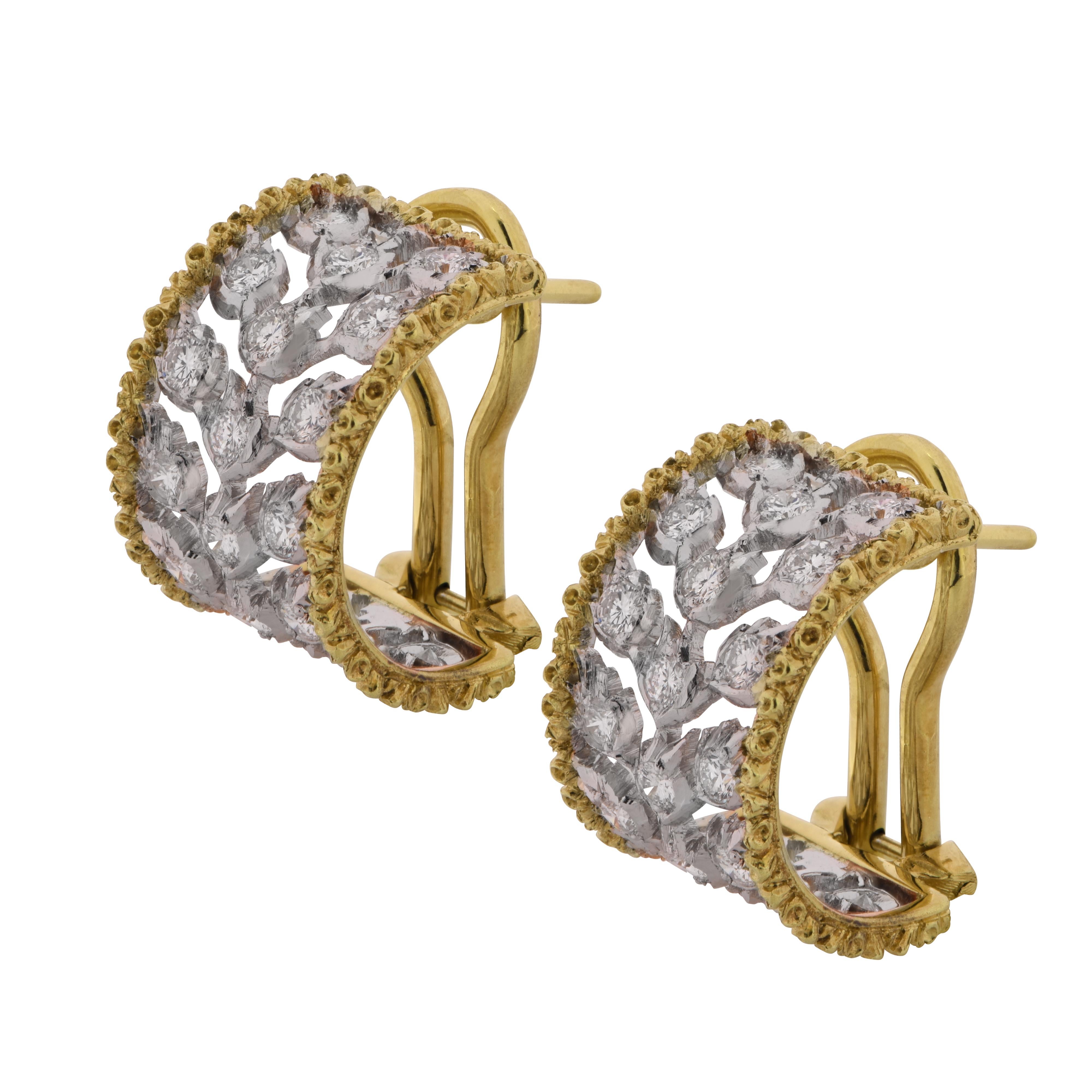Modern Buccellati Ramage Collection Diamond Huggie Earrings