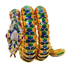 Enamel Diamond Gold Snake Bracelet