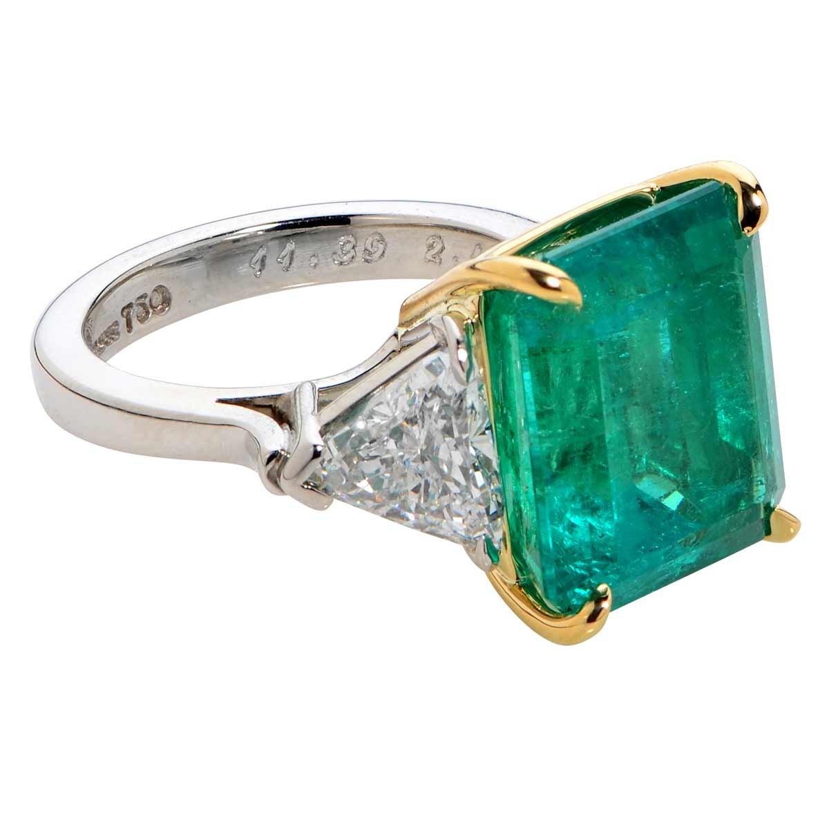 11.39 Carat GIA Emerald Diamond Gold Platinum Ring In New Condition In Miami, FL