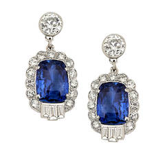 Beautiful Art Deco Ceylon Sapphire Diamond Platinum Earrings