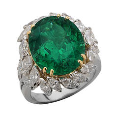 11.02 Carat AGL Certified Colombian Emerald and Diamond Ring 1