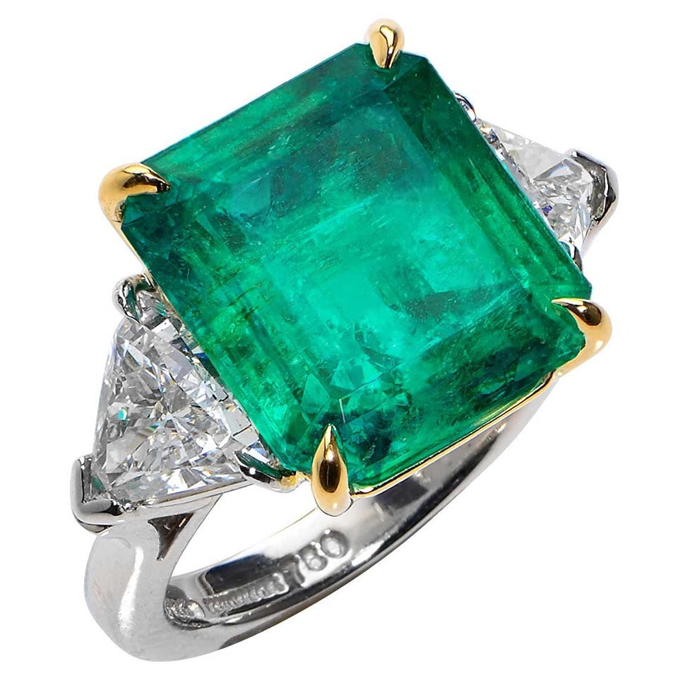 11.39 Carat GIA Emerald Diamond Gold Platinum Ring