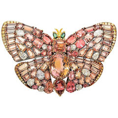 Marilyn Cooperman Topaz Tourmaline Diamond Gold Butterfly Pin