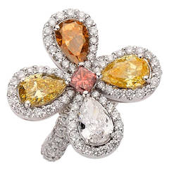 8.05 Carats GIA Cert Fancy Color Diamond Platinum Flower Ring