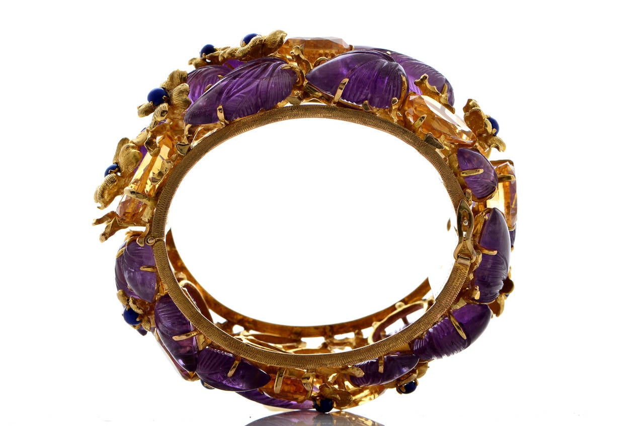 Women's Buccellati Citrine Amethyst Lapis Gold Bracelet