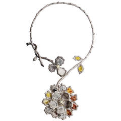 64.02 Carat Colored Diamond Slice Gold Flower Necklace