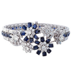 Gorgeous Sapphire Diamond Platinum Floral Motif Bracelet