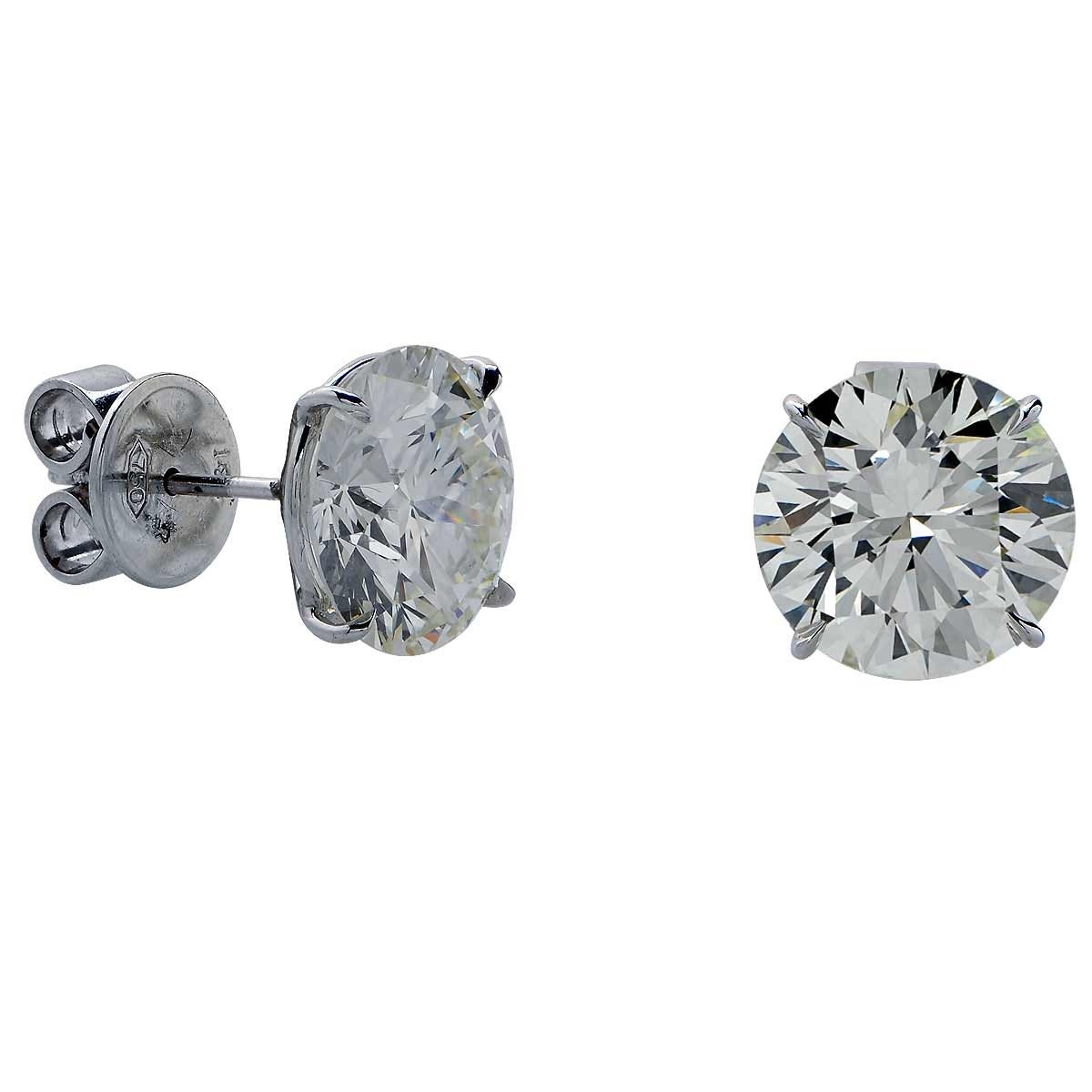Platinum Stud Earrings Featuring 2 GIA Round Brilliant Cut Diamonds Weight 10.34cts Total Weight, K-L Color, VS1 Clarity.