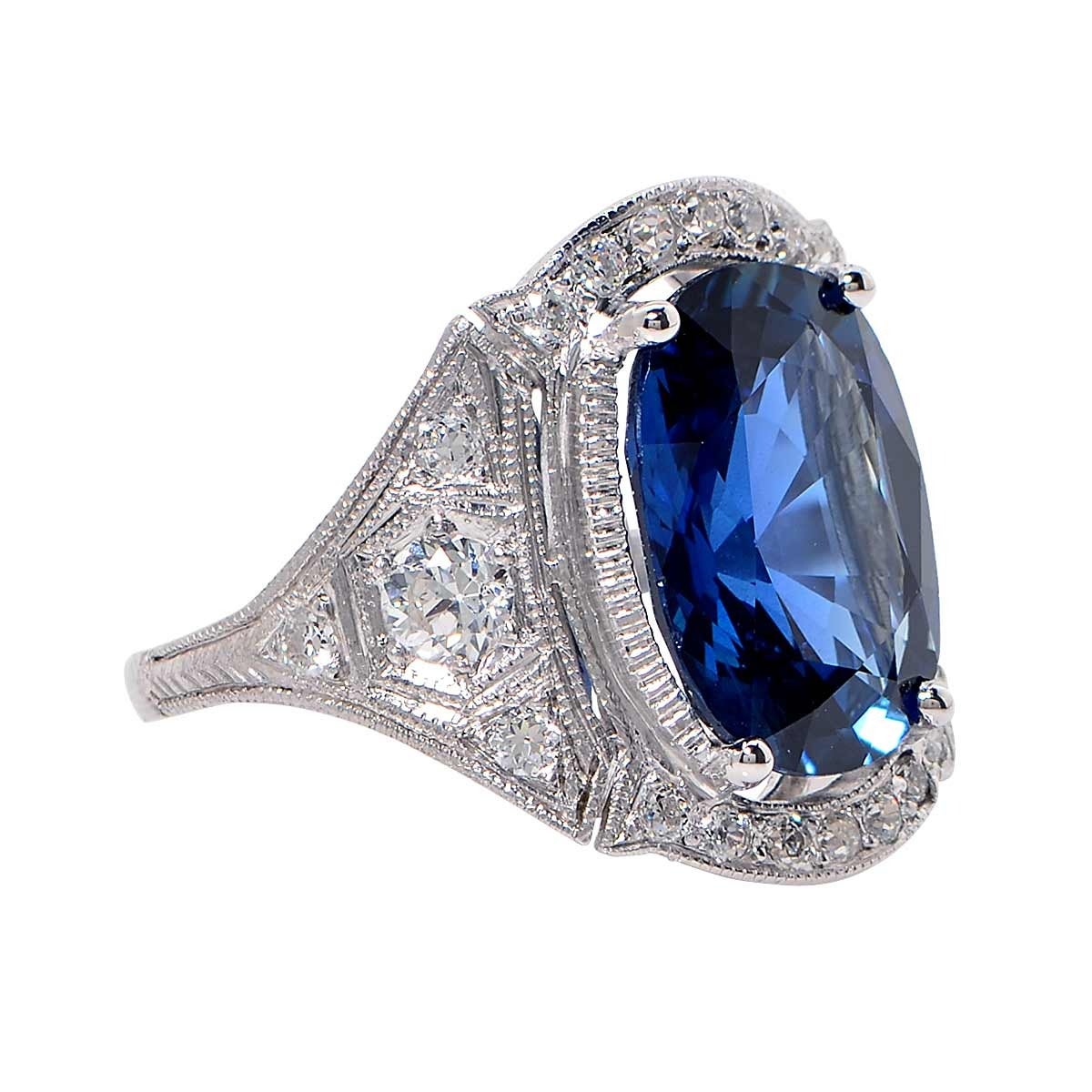 7.02 Carat GIA Cert Sapphire Diamond Platinum Ring at 1stDibs