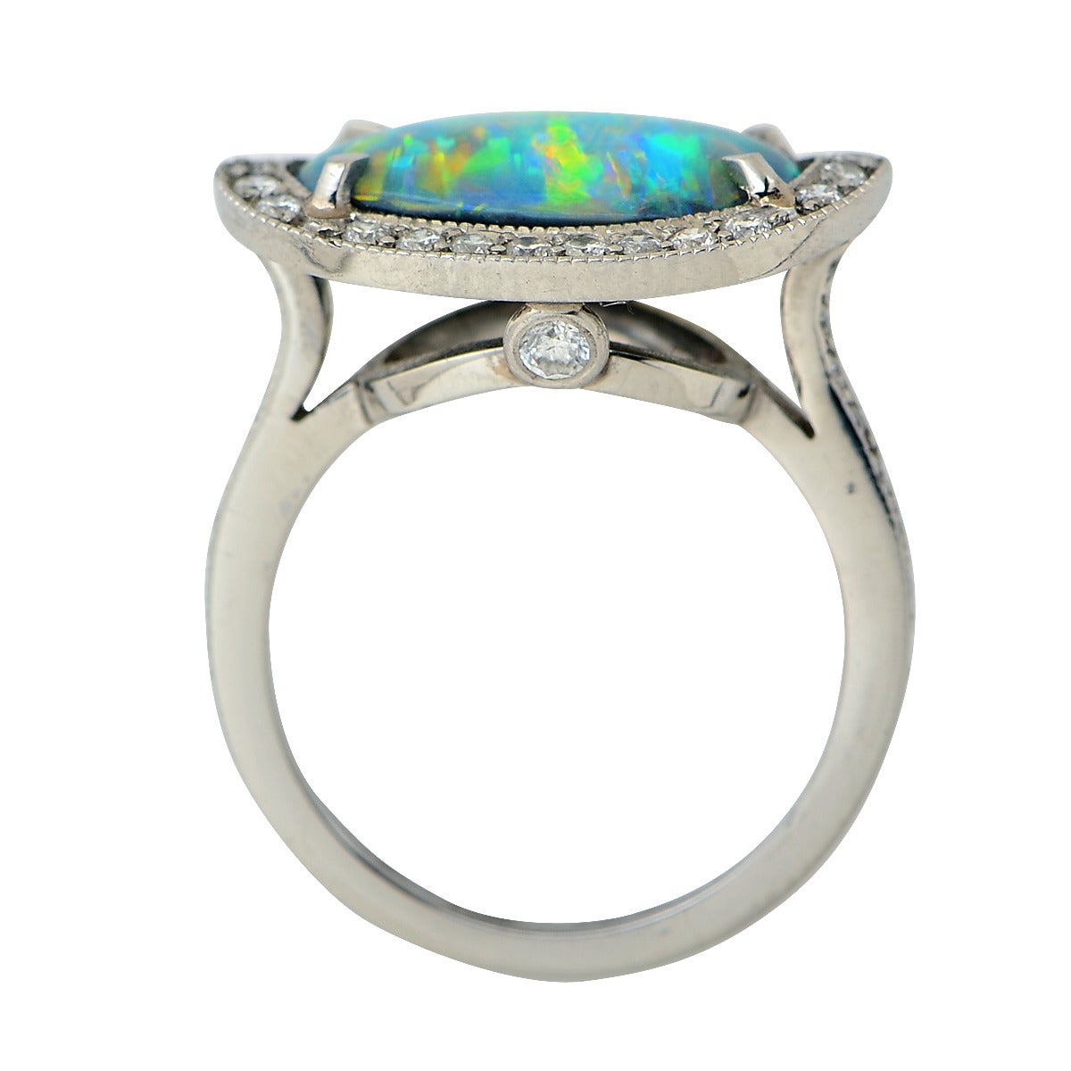 Oval Cut 2.77 Carat Opal Diamond Platinum Ring For Sale