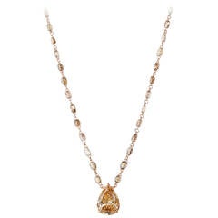 4.88 Carat Yellow Brown Diamond and Diamond Briolette Gold Drop Necklace