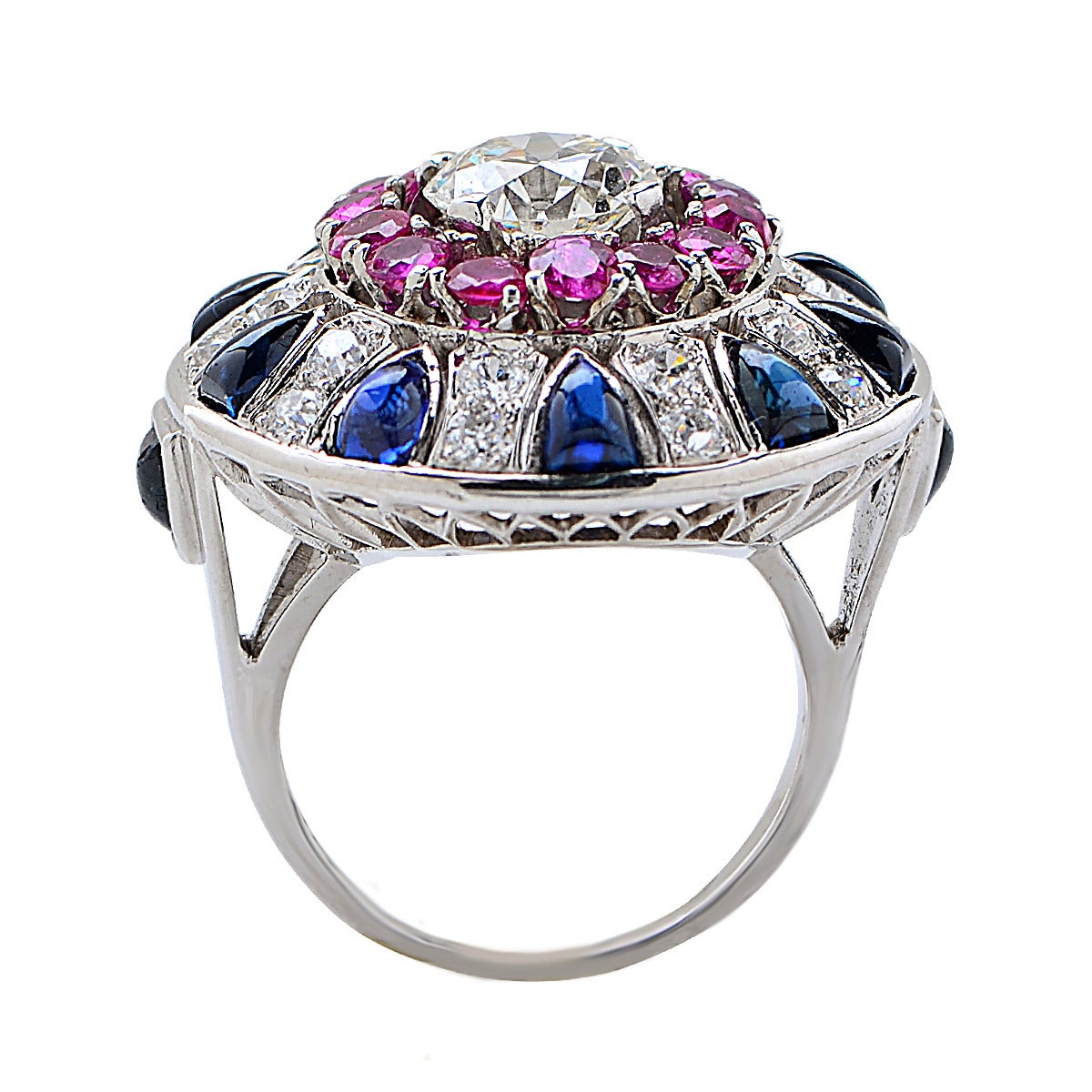 Diamond Ruby Sapphire Platinum Ring For Sale at 1stdibs