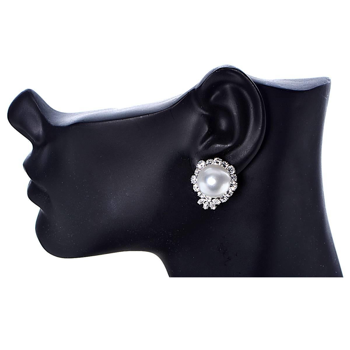 Modern Van Cleef & Arpels Pearl Diamond Platinum Earrings