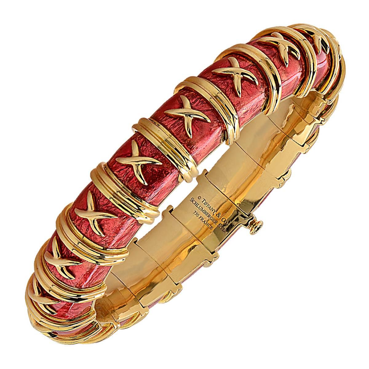 Tiffany & Co. Schlumberger Enamel Gold Bangle Bracelet