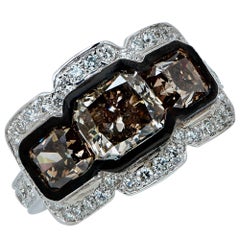 4.74 Carat Fancy Color Diamond Gold Three Stone Ring