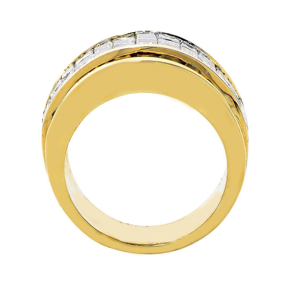 Baguette Cut 3.25 Carat Sapphire Diamond Gold Band Ring