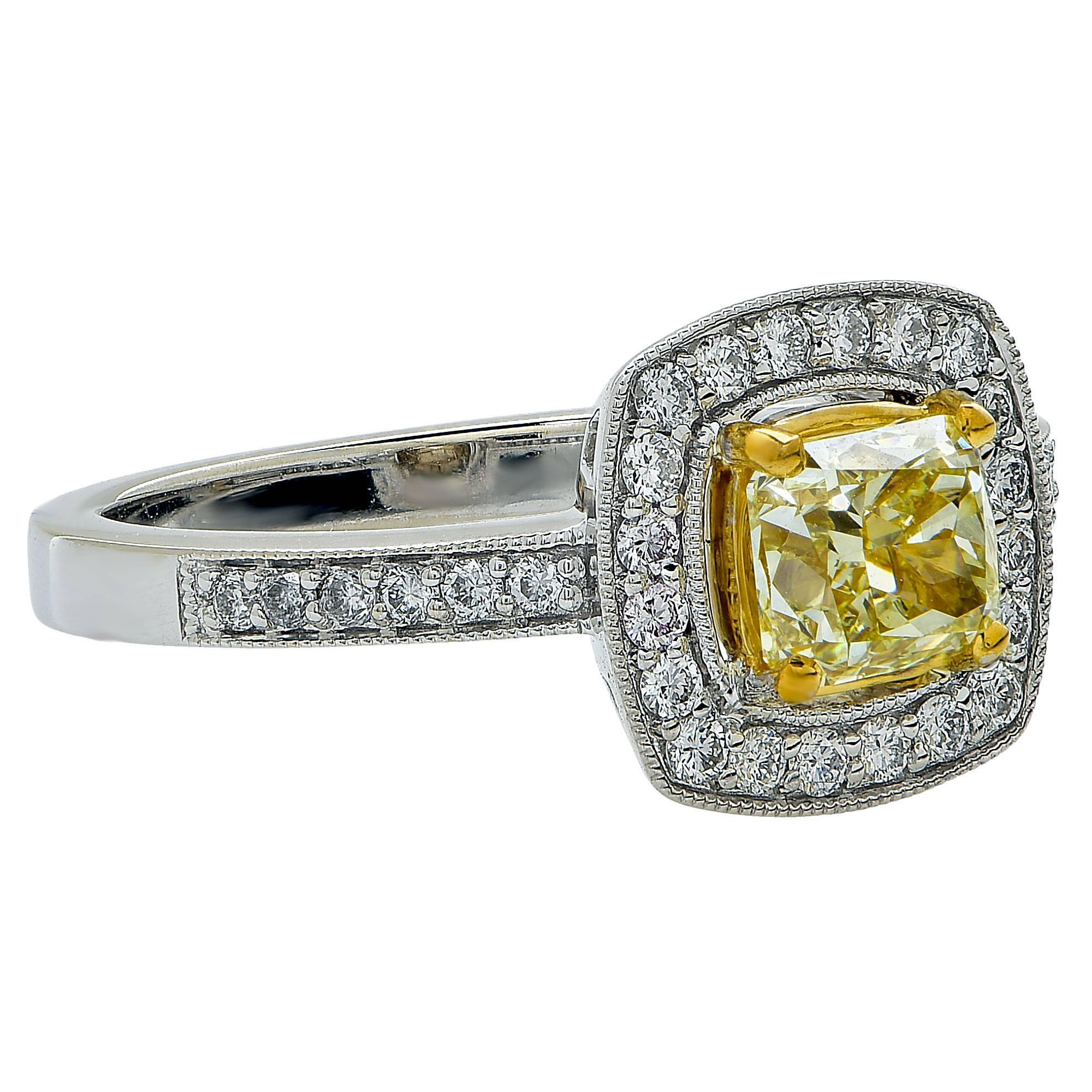 1.01 Carat GIA Cert Yellow Diamond Two Color Gold Engagement Ring In New Condition In Miami, FL