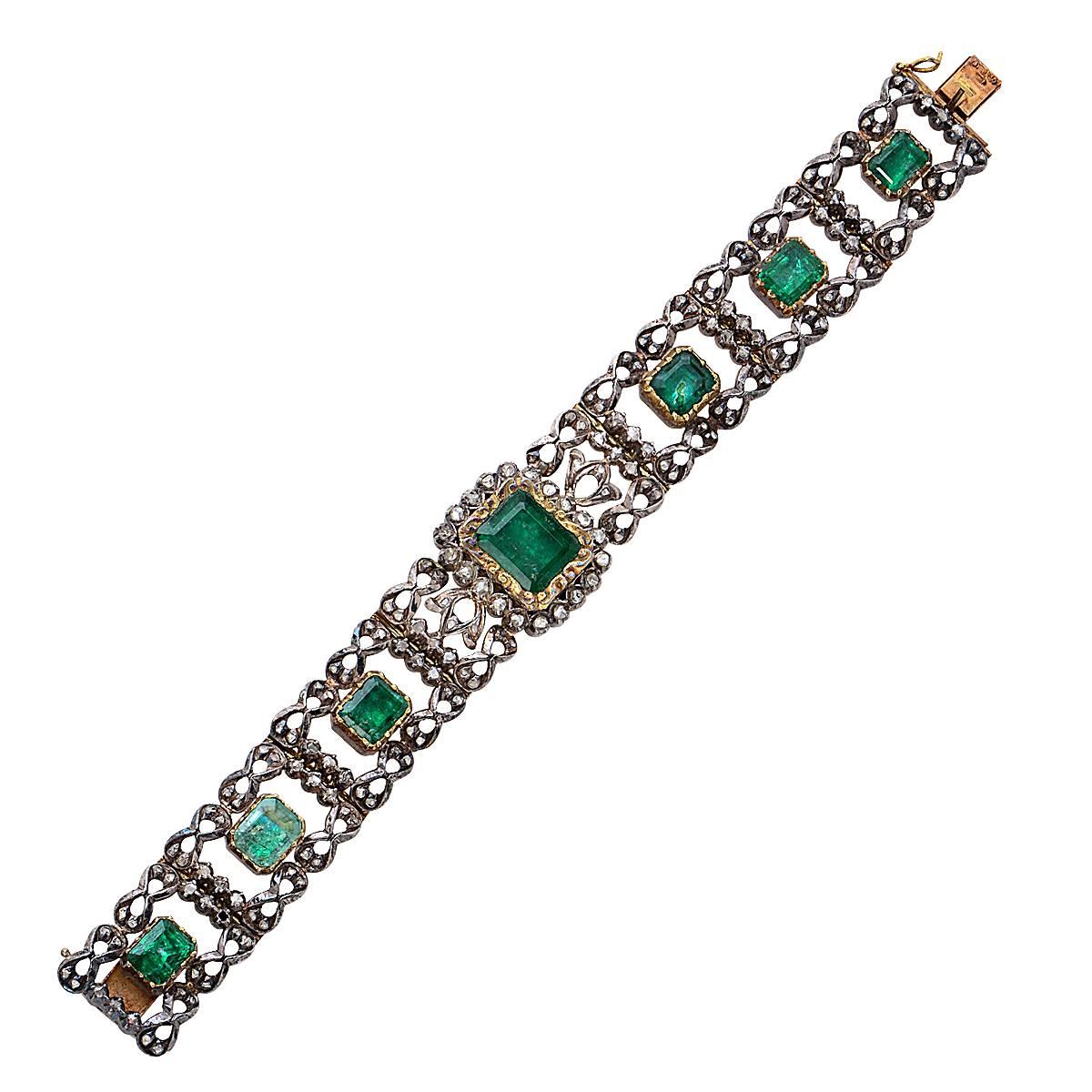 Victorian Emerald silver gold Bracelet In Excellent Condition In Miami, FL